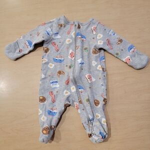 Wonder Nation Gray Footie with Breakfast Theme Baby Newborn Onsie